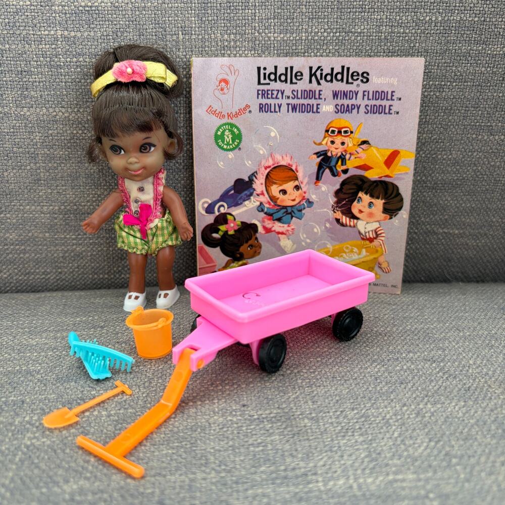 Vintage Liddle Kiddles ROLLY TWIDDLE Doll, Pail, Shovel, Wagon, Comb. Brush 1966